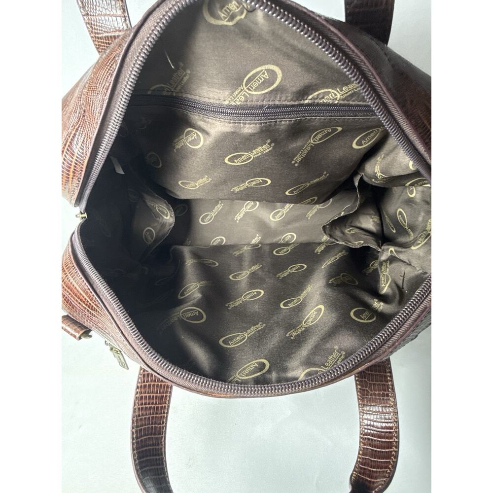 Amerileather Genuine Leather Croco Print Duffel Travel Bag Brown Carry On - Picture 8 of 16